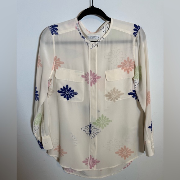 Equipment Tops - Equipment Femme Silk Floral Blouse Cream Pastel Button Down S